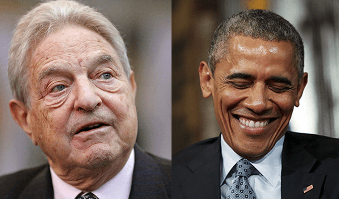 George Soros e Presidente Barack Obama. Foi relatado que Obama canalizou dinheiro para Soros para fraudar as eleições .